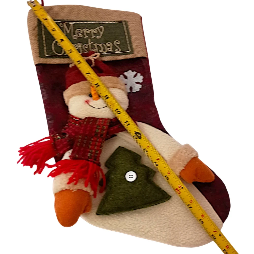3D Snowman‎ Plush Christmas Stocking Felt Merry Christmas Embroidery Farmhouse